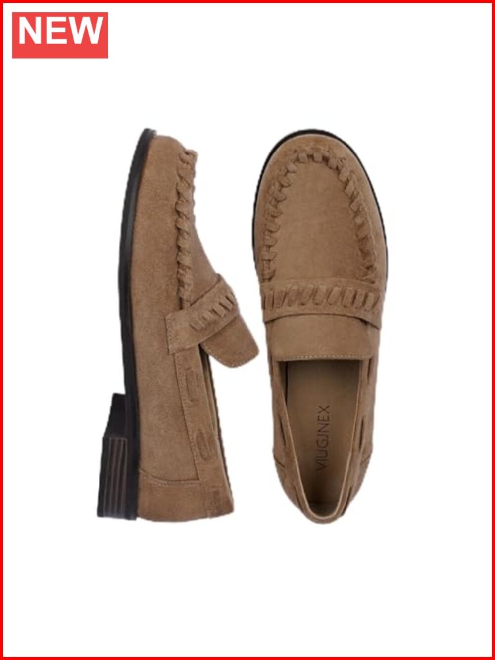 Women's Slip On Loafers 1 Inch Stacked Heel Faux Suede Dressy Shoes